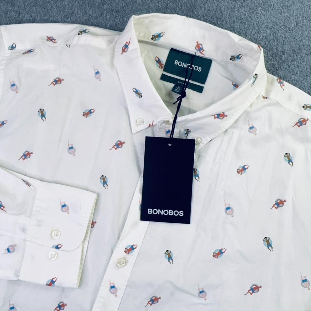 NEW Bonobos Slim Fit Long Sleeve Button Down Shirt Men's Size XL Beach Pool AOP